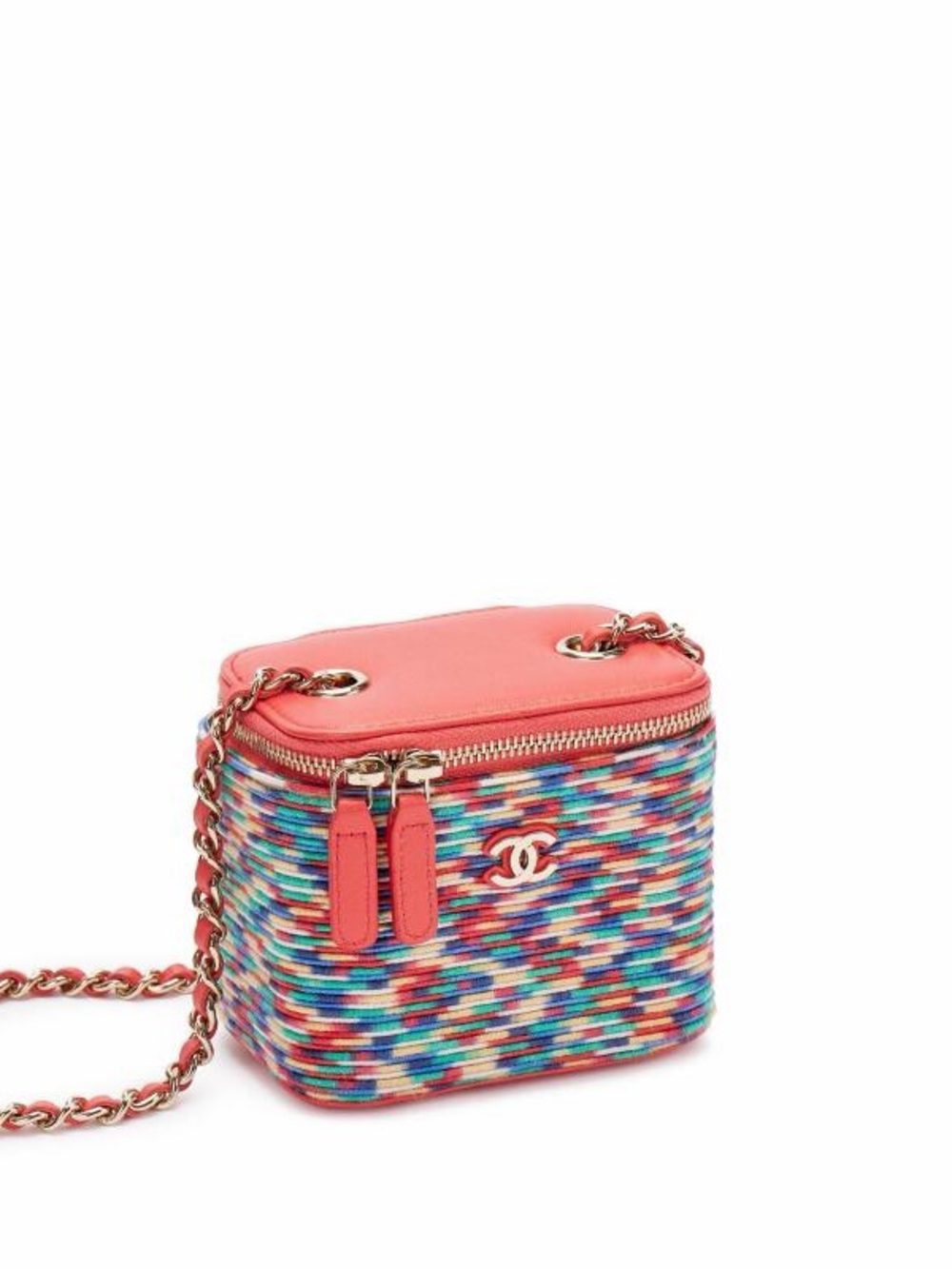 CHANEL Multicolor Woven Crossbody with Red Trim